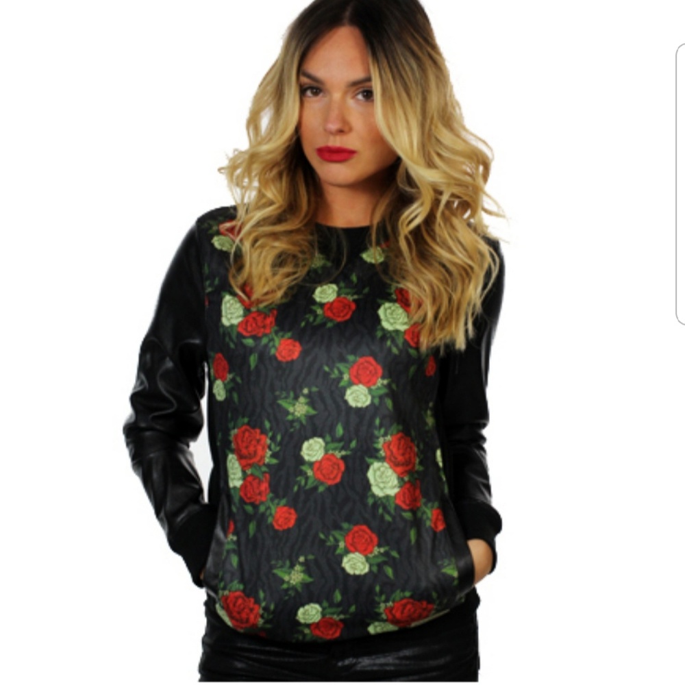 Karmaloop floral faux leather sweatshirt